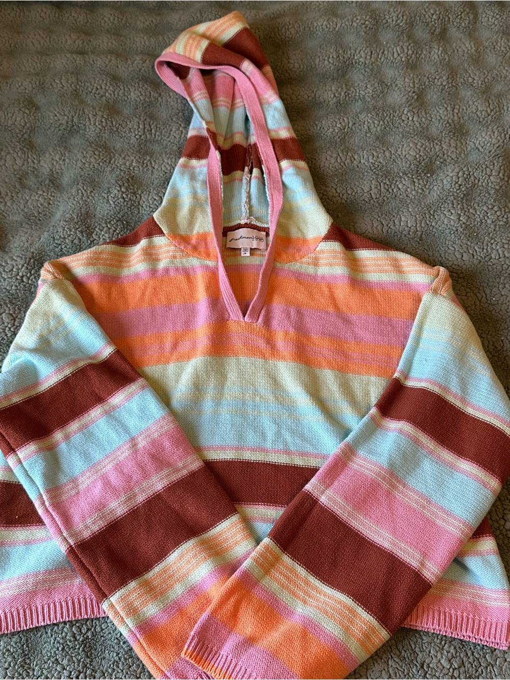 FRESHMAN Striped Hooded cropped Pullover Sweater - Multi Pink & Orange